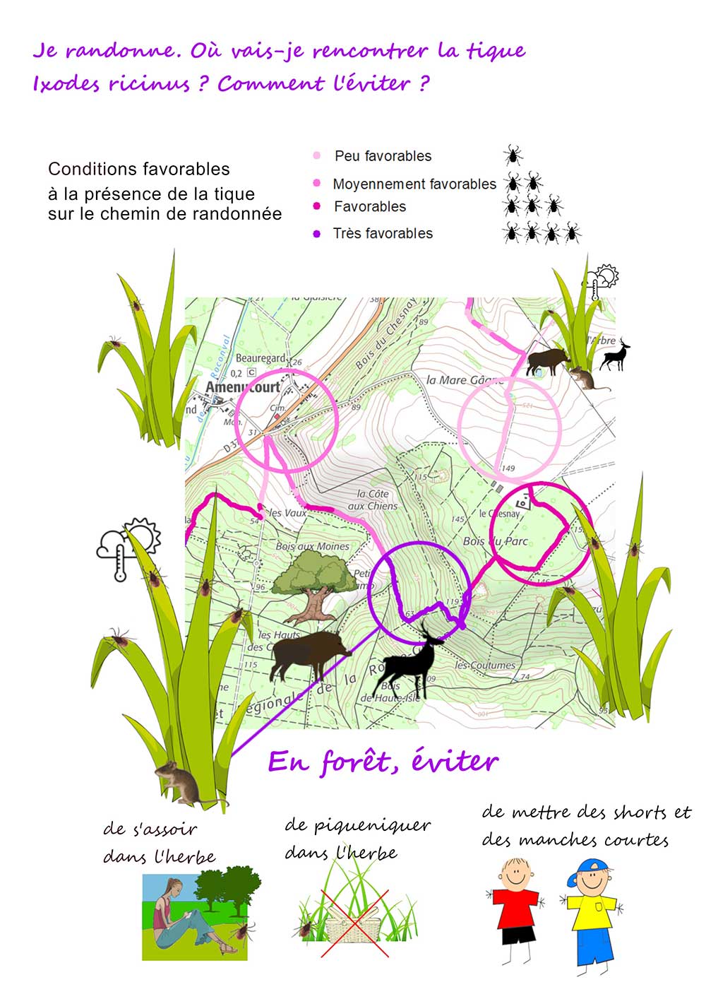 Figure 2 - Zones à risques de rencontrer des tiques et de se faire piquer Figure 2 - Zones à risques de rencontrer des tiques et de se faire piquer