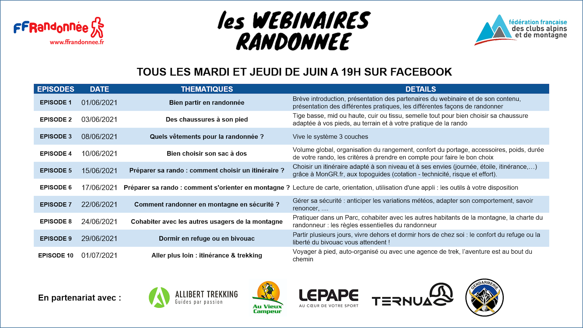 Agenda des webinaires