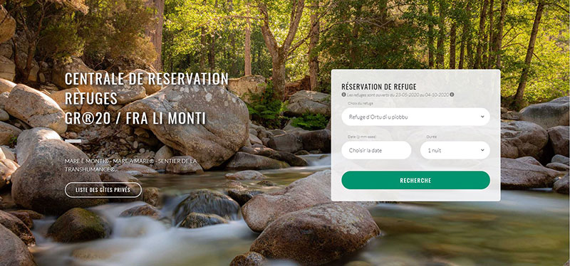 Plateforme de réservation des nuitées dans les refuges du GR® 20