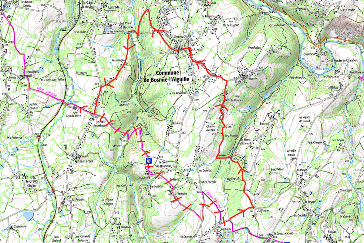 Cartographie de la déviation sur le GR® 654