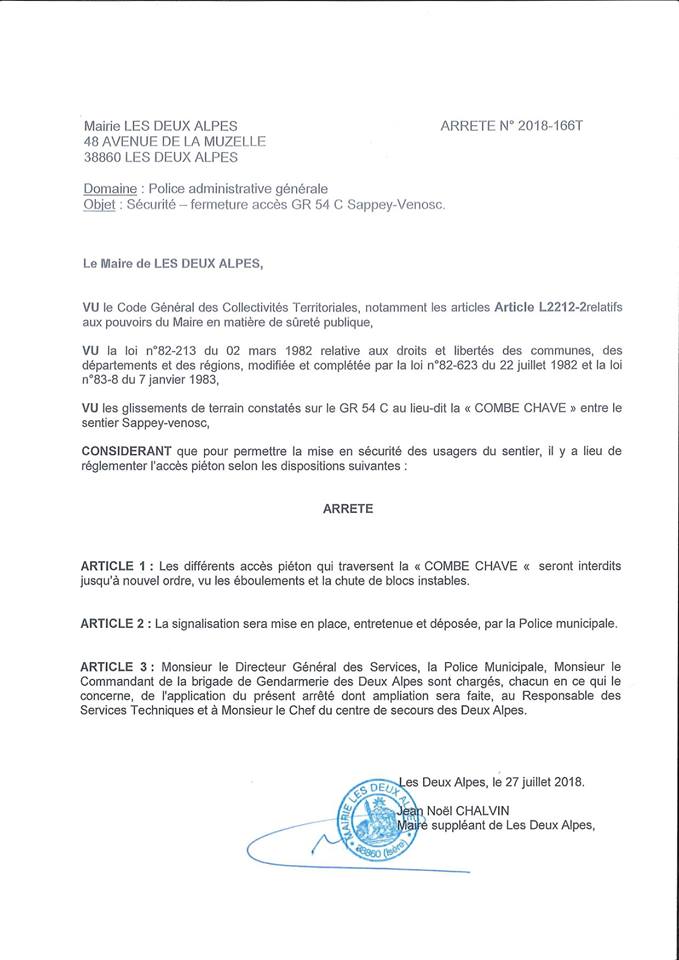Arrêté municipal GR® 54C - Isère