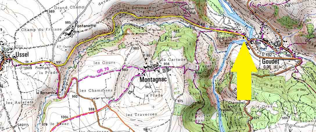 Changement d'itinéraire du GR 70 entre Goudet et Ussel