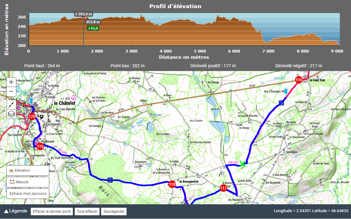 VIsualisation d'un parcours en écran agrandi avec extraction du parcours