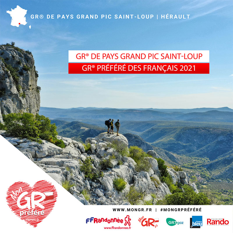 GR® de Pays Grand Pic Saint-Loup, sentier de Grande Randonnée élu GR® préféré des Français 2021.