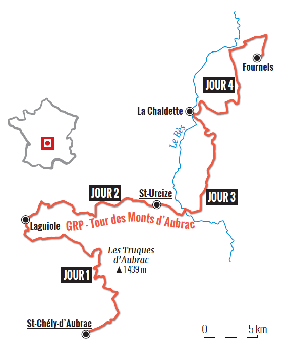 Cartographie du GR® de Pays Tour des Monts d'Aubrac - Passion Rando n° 61 - automne 2021