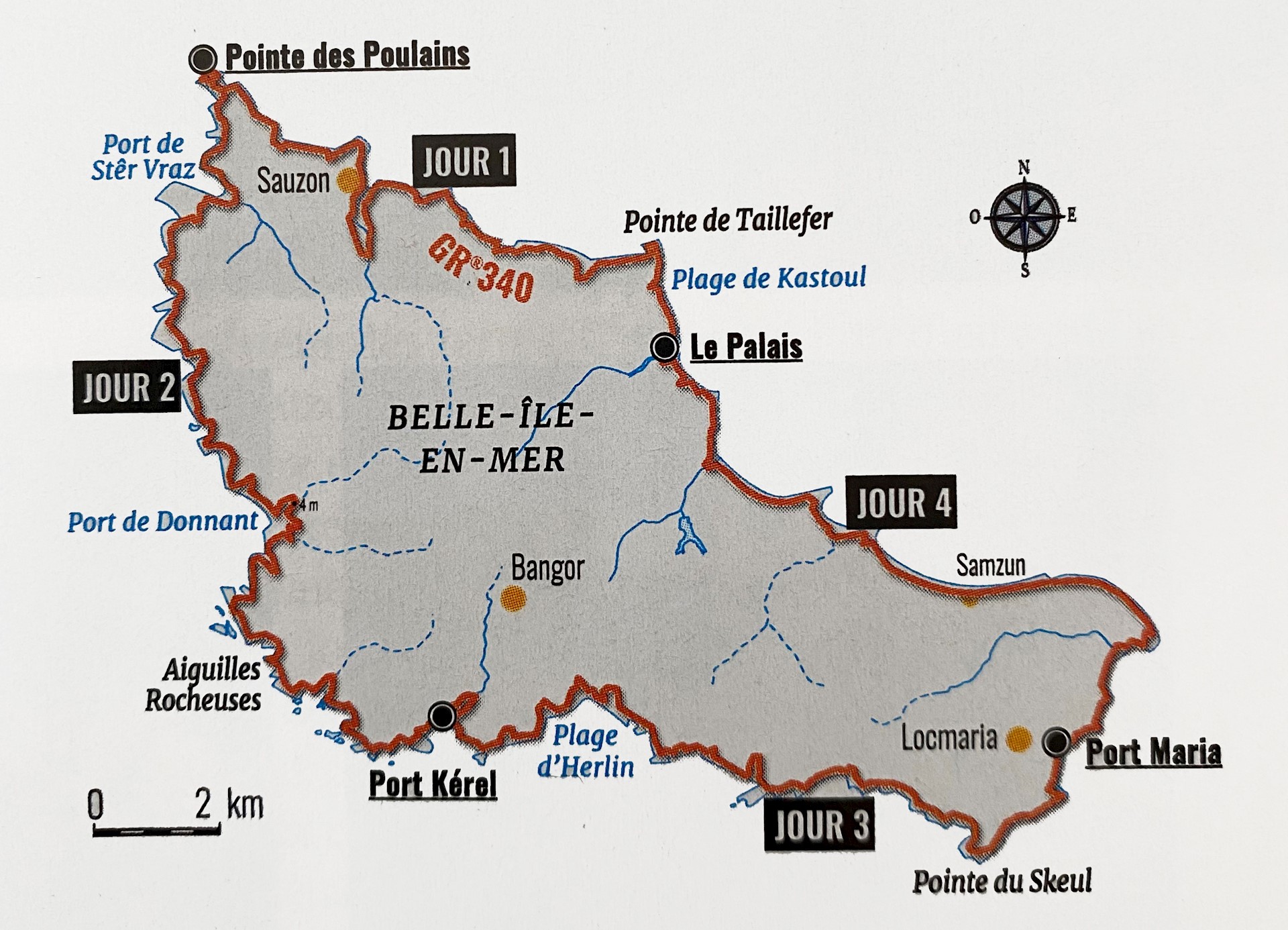 Cartographie du GR® 340 - Tour de Belle-Île-en-Mer (Morbihan) - Passion Rando n° 64 - été 2022 © Claude Dubut
