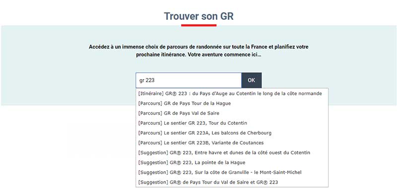 Trouver son GR® avec la recherche par mot clé