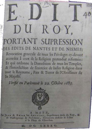 Edit du roi portant suppression de l'édit de Nantes