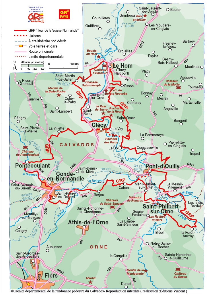 Tracé du GR® de Pays Tour de la Suisse normande - crédit : FFRandonnée Calvados