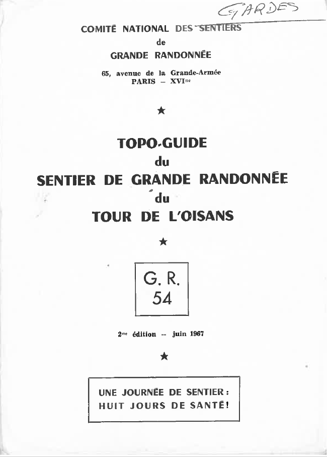 Page de garde de la seconde édition du topoguide GR® 54 (1967)