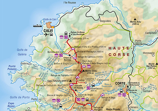 Carte GR®20 : un nouveau tracé. Crédit FFRandonnée (reproduction interdite)