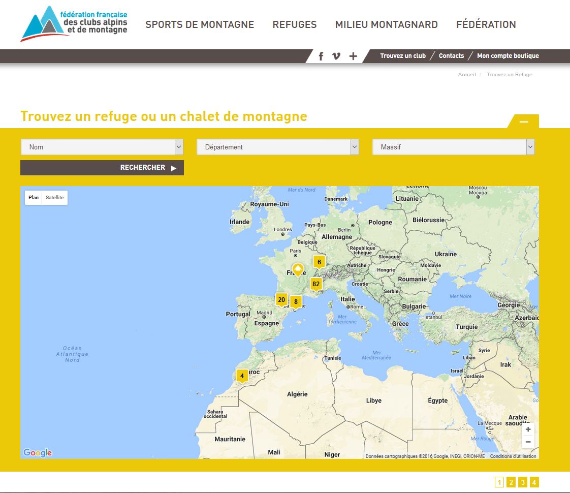 Le site de la FFCAM est doté d'un moteur de recherche et listing complet de ses refuges.