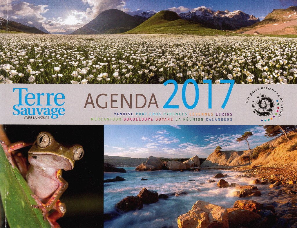 1ère de couverture de l'agenda 2017 des parcs nationaux français. Crédit : Editions Milan